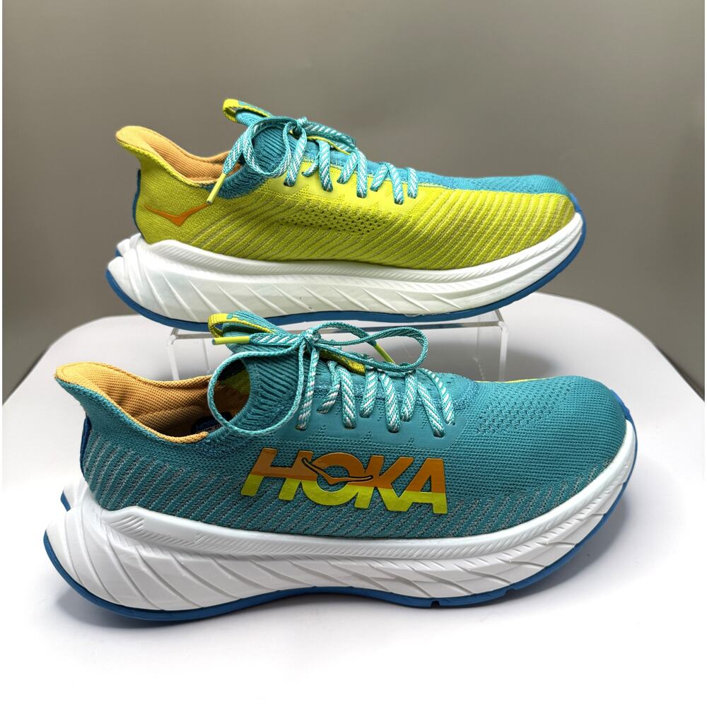 HOKA One One Carbon X 3 Shoes Men’s Sz 9.5B Teal Green Yellow Running Racing - Picture 3 of 10